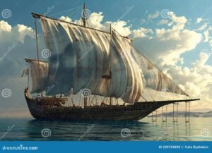 antica nave mercantile in mare calmo