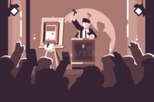 asta giudiziaria con martelletto e pubblico