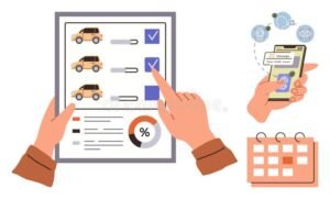 auto digitale con icone di pagamenti mobili