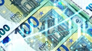 banconote e grafici finanziari con sfondo europeo