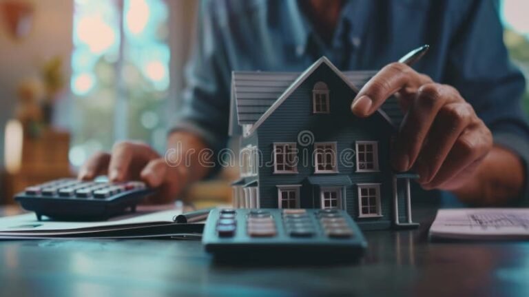 calcolatrice casa e documenti finanziari sul tavolo