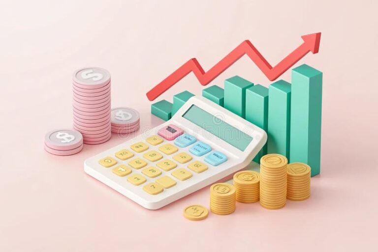 calcolatrice con monete e grafico risparmio