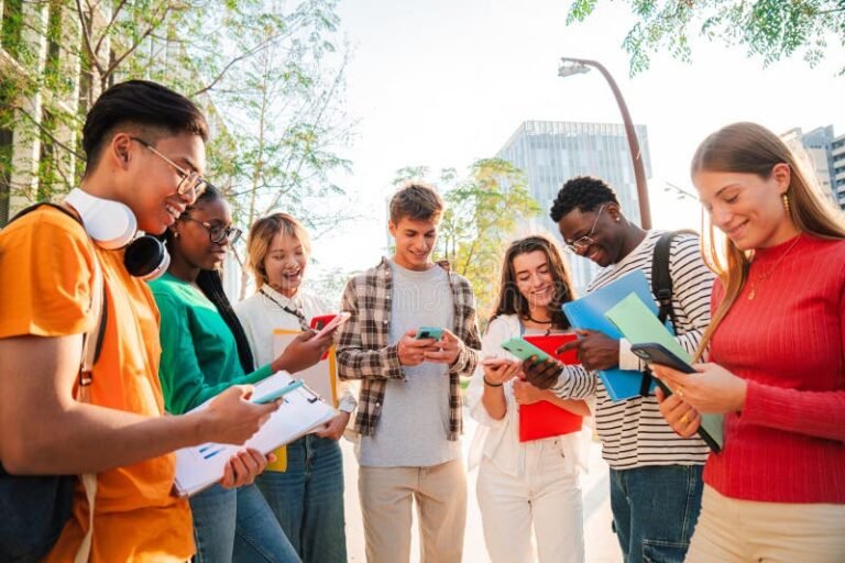 campus universitario moderno con studenti allaperto
