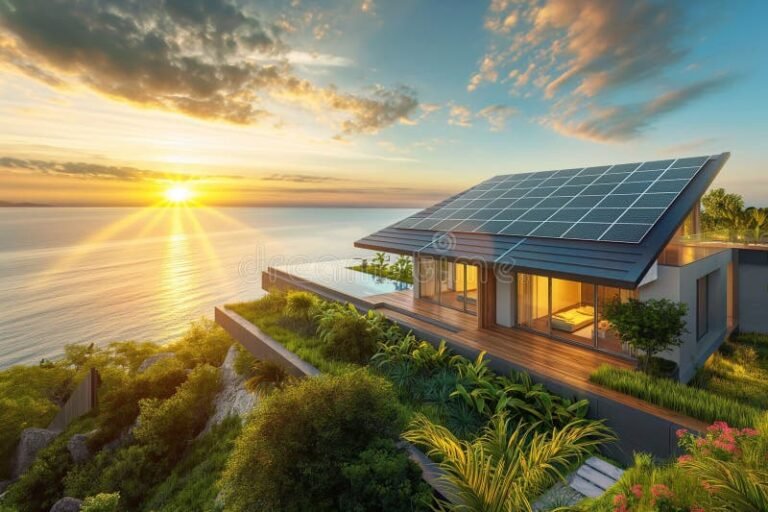 casa accogliente con pannelli solari sul tetto