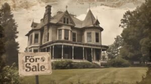 casa elegante con cartello di vendita