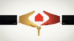 due mani che scambiano una casa simbolica