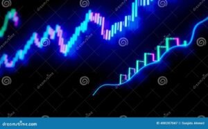grafico azionario con simboli dow jones illuminati