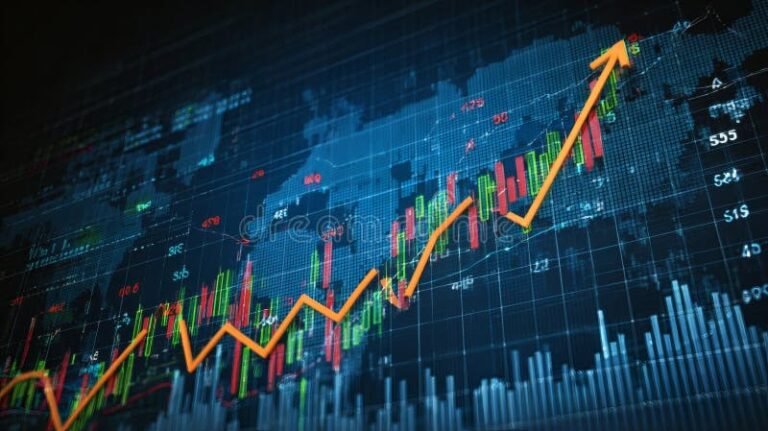 grafico azionario digitale con candlestick colorate