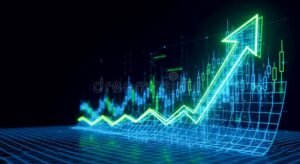 grafico borsistico con candlestick e frecce verdi