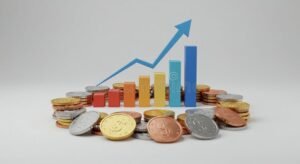 grafico colorato di crescita finanziaria con monete
