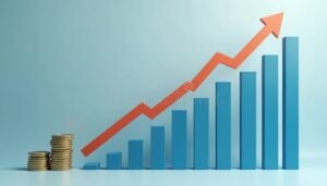 grafico finanziario con frecce e monete