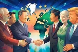 Come la leadership guida le relazioni internazionali nel Made in Italy 2 leader internazionali che stringono mani su mappa