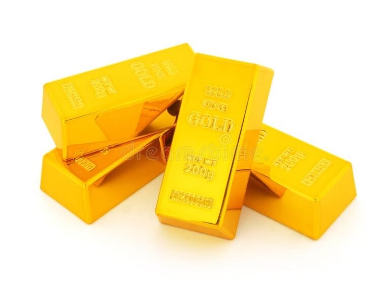 lingotti doro brillanti con sfondo bancario