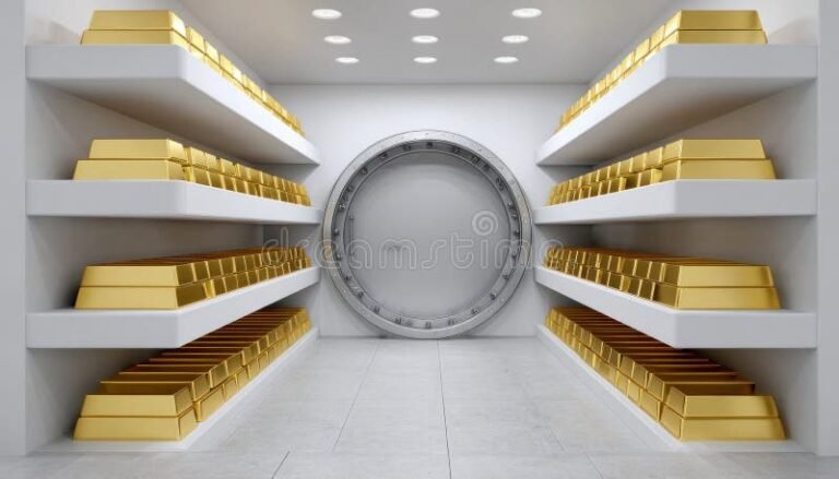 Come Acquistare Lingotti d'Oro Presso La Banca d'Italia 2 lingotti doro lucenti con banca sullo sfondo