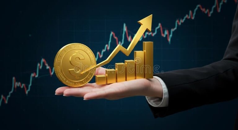 mani che tengono una moneta con grafico finanziario