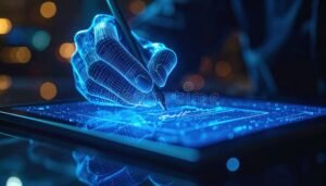 mano che firma digitalmente uno schermo touchscreen