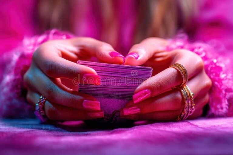 mano che mescola carte dei tarocchi colorate