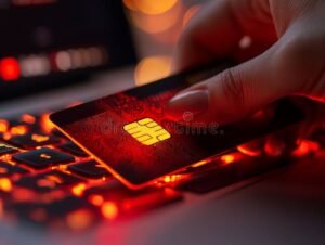 mano che tiene carta di credito sospettosa