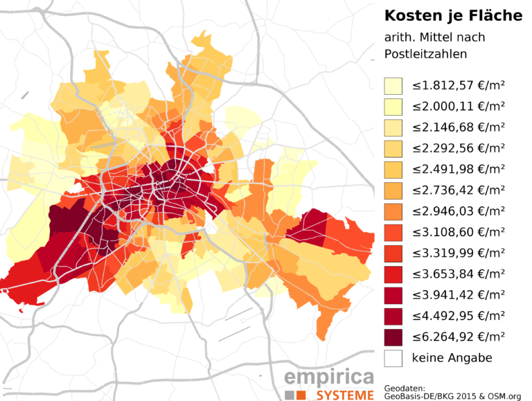 mappa colorata con prezzi case per zona