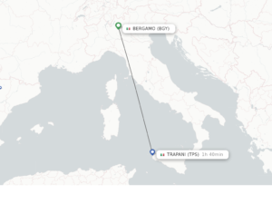 mappa con aereo tra bergamo e trapani