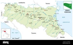 mappa della regione emilia romagna con pin filiali