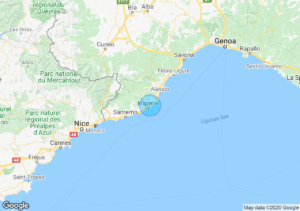 mappa di italia con percorso roma diano marina