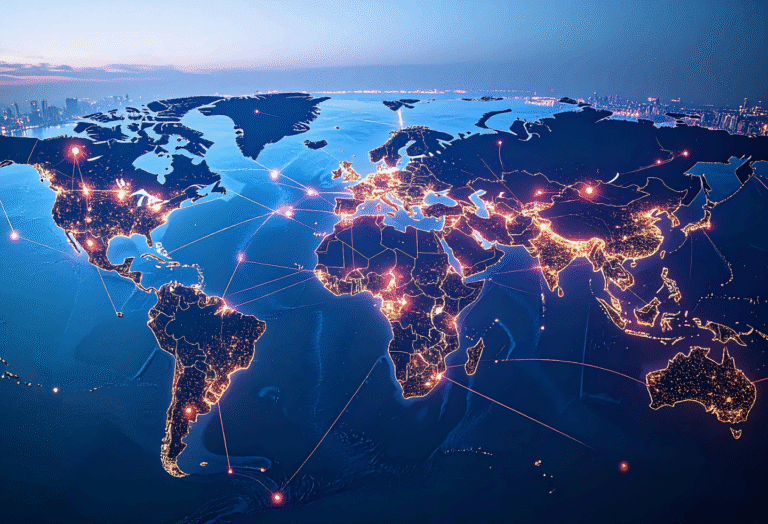 mappa globale con connessioni bancarie illuminate