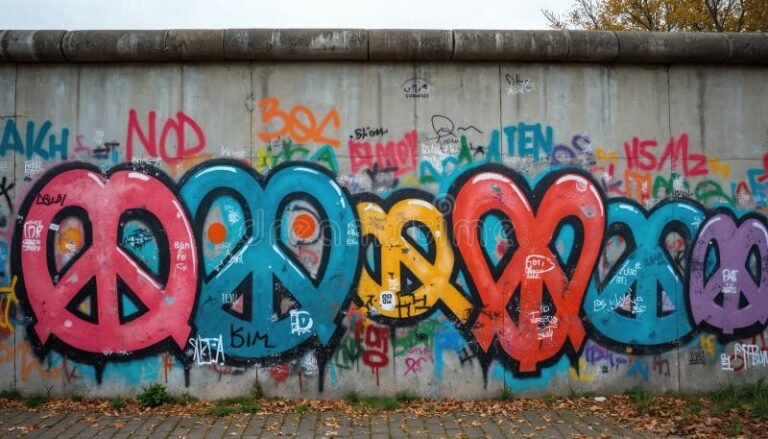 murales colorati con segni di vandalismo urbana