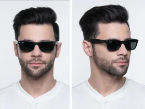 occhiali da sole ray ban wayfarer su sfondo neutro