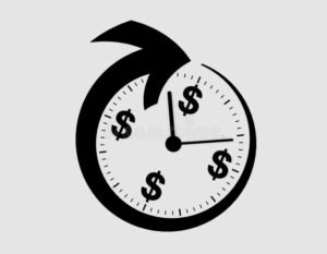 orologio con frecce circolari e denaro