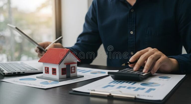 persona che calcola spese con grafici e calcolatrice