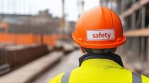 persona con casco sicurezza in cantiere attivo