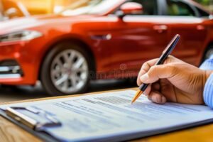 persona firmando contratto con auto nuova