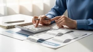 persone che calcolano finanze con documenti e calcolatrice