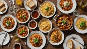 piatti tipici siciliani su tavola rustica