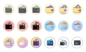 portafoglio con diverse icone di investimento colorate