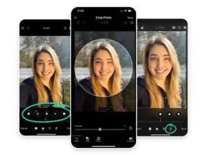 primo piano di volto con smartphone iphone
