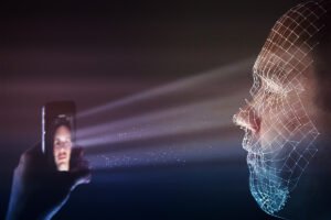 primo piano iphone con volto che si sblocca