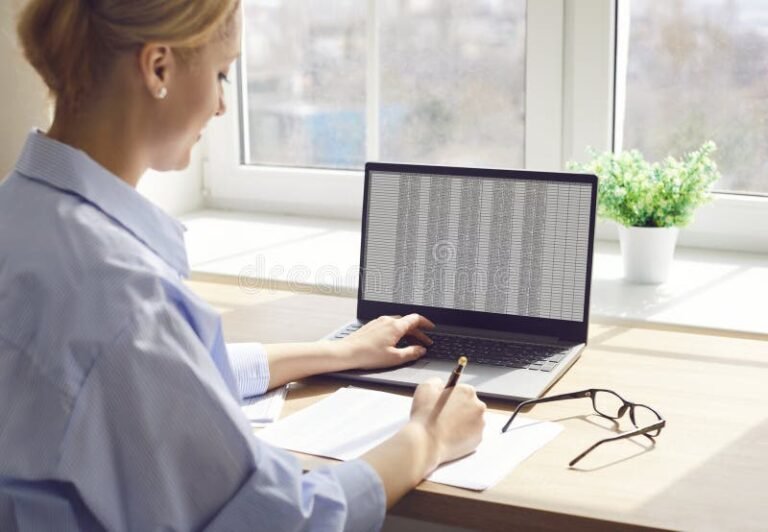 professionista con laptop e documenti contabili