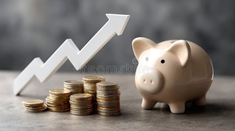 salvadanaio con monete e grafico crescente