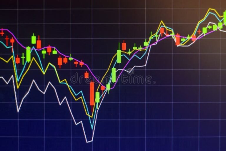 scambio azioni in borsa con grafici colorati