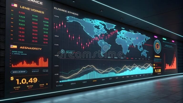 schermo con grafici borsa mondiale in tempo reale