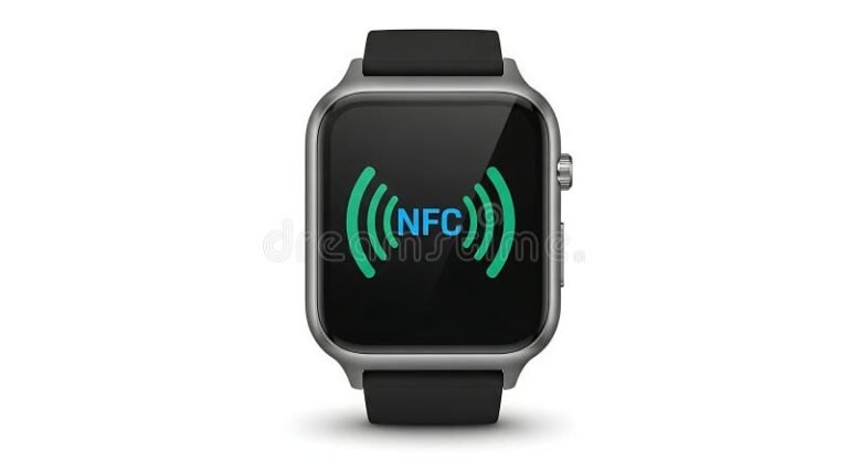 smartwatch moderno con icona nfc accesa