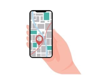 telefono con mappa e icona localizzazione