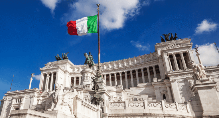 ufficio anagrafe con moduli e bandiera italiana