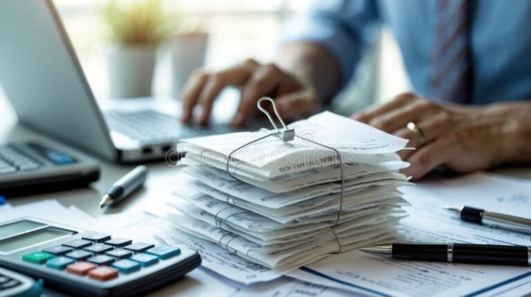 ufficio finanziario con documenti e calcolatrice