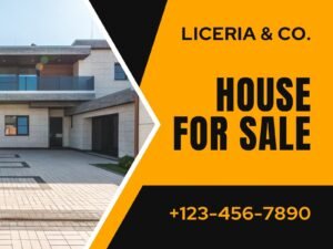 una casa moderna con cartello vendesi